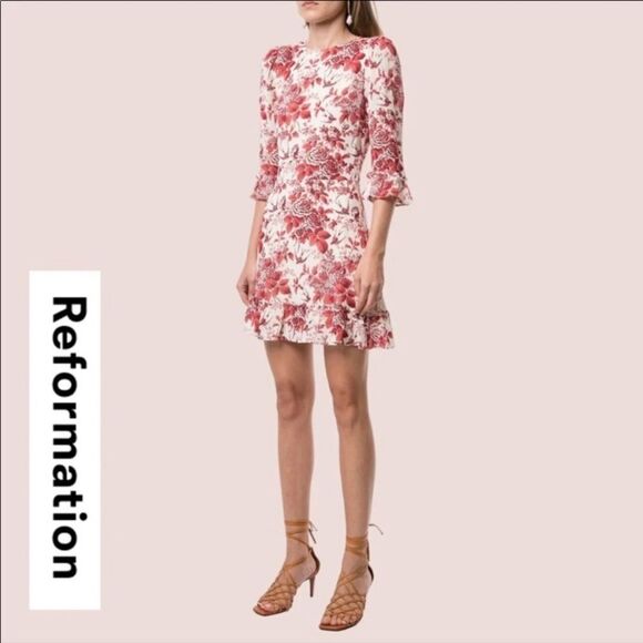 Reformation Doutzen Mini Red White Dress Size 2 - Picture 3 of 10